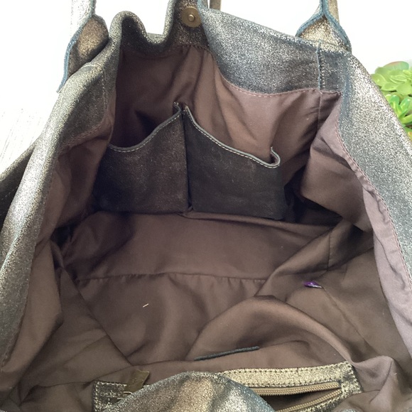 Anat Marin Metallic Pewter Leather Slouchy Tote Handbag - Picture 4 of 6